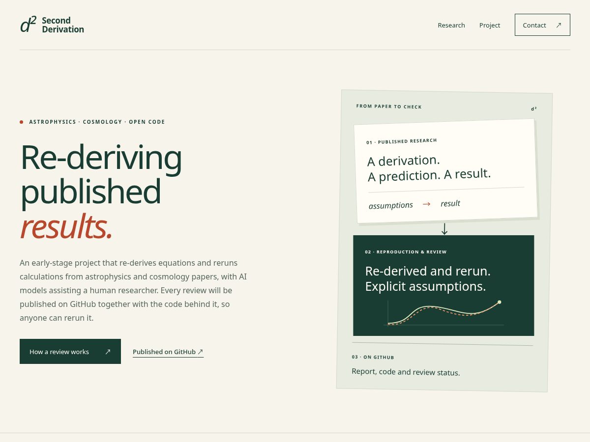 Landing-page snapshot of secondderivation.com