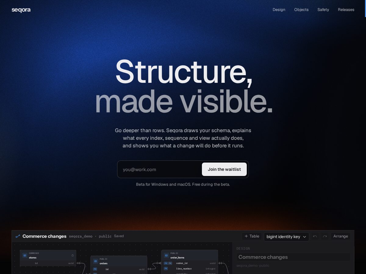 Landing-page snapshot of seqora.dev