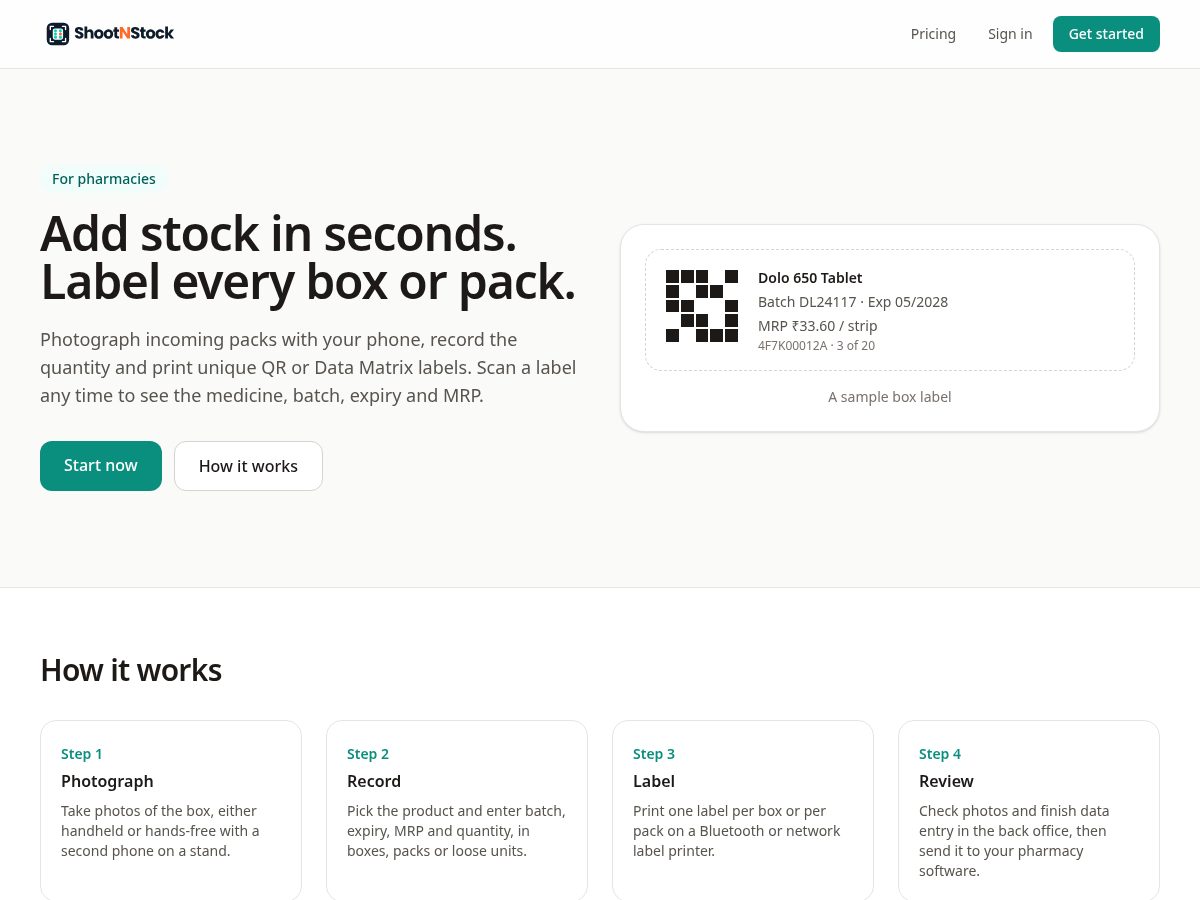 Landing-page snapshot of shootnstock.com
