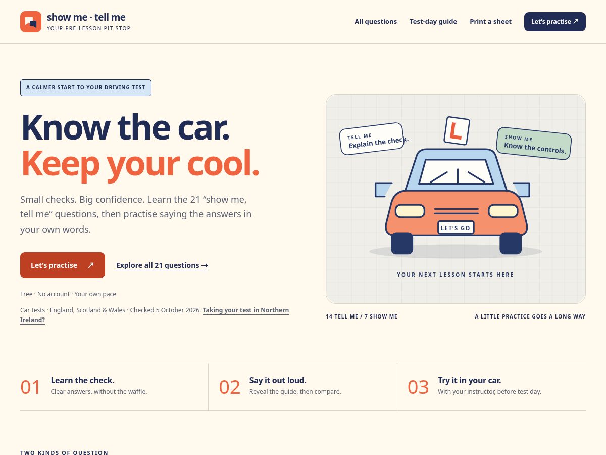 Landing-page snapshot of showmetellmequestions.com