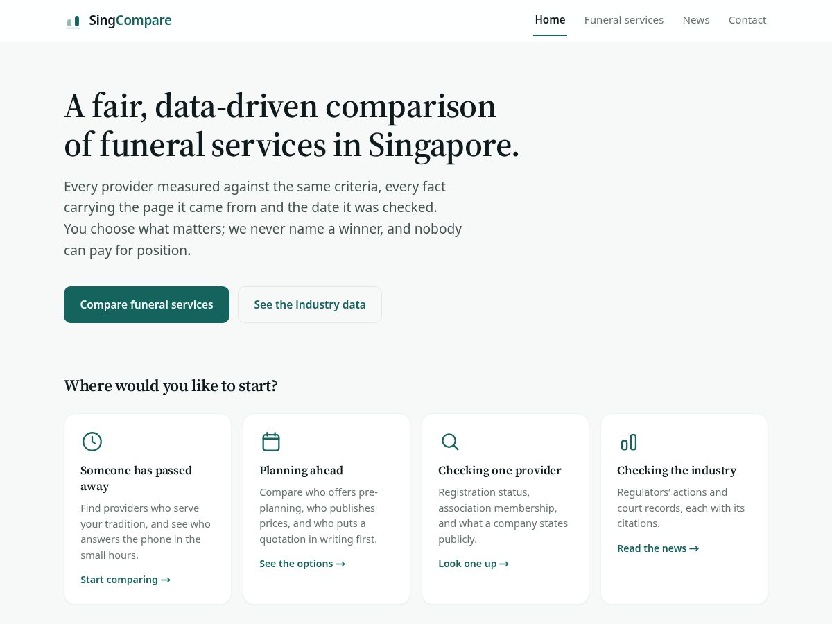 Landing-page snapshot of singcompare.com