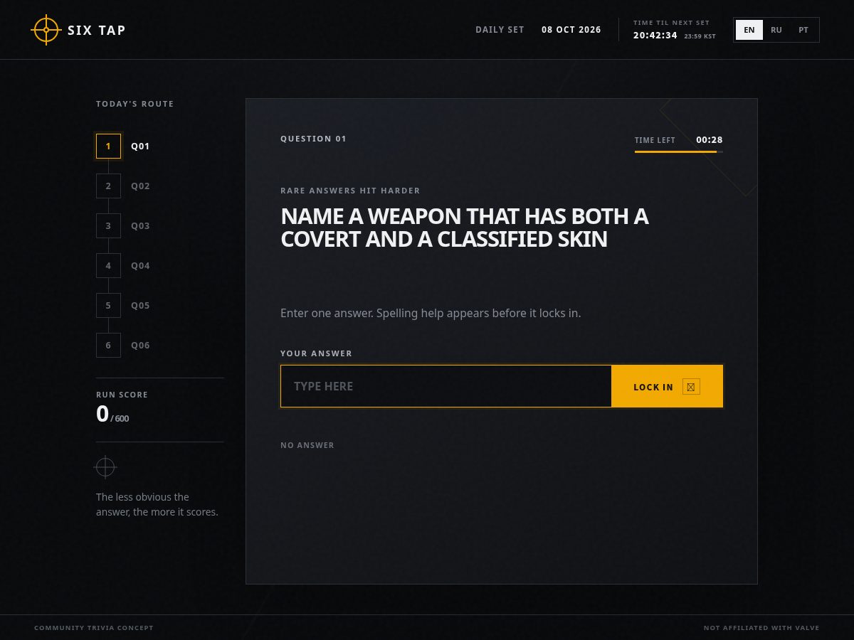Landing-page snapshot of six-tap.com