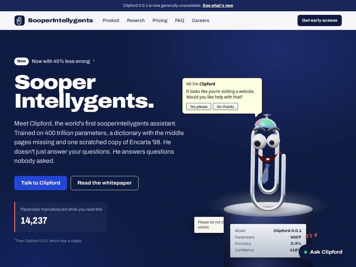 Landing-page snapshot of sooperintellygents.com