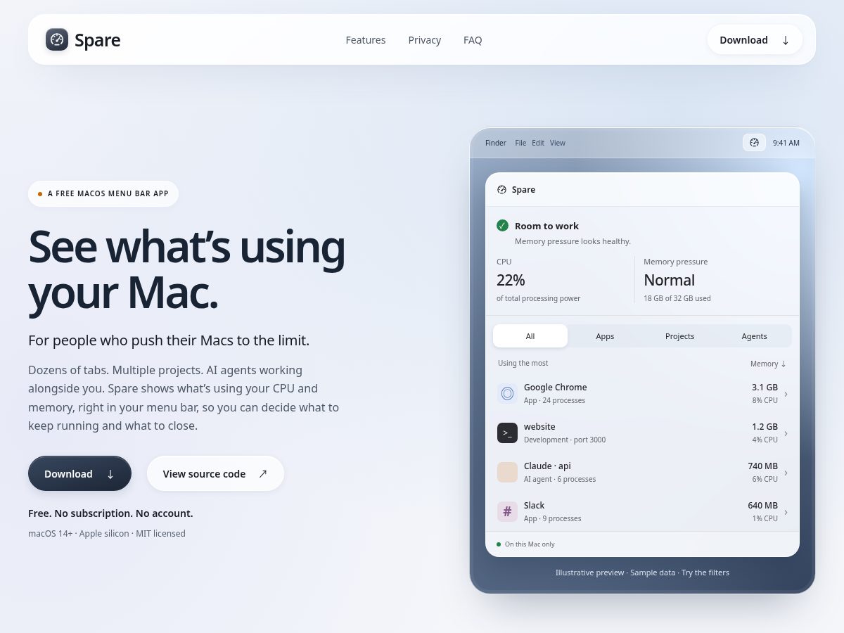 Landing-page snapshot of spareformac.com