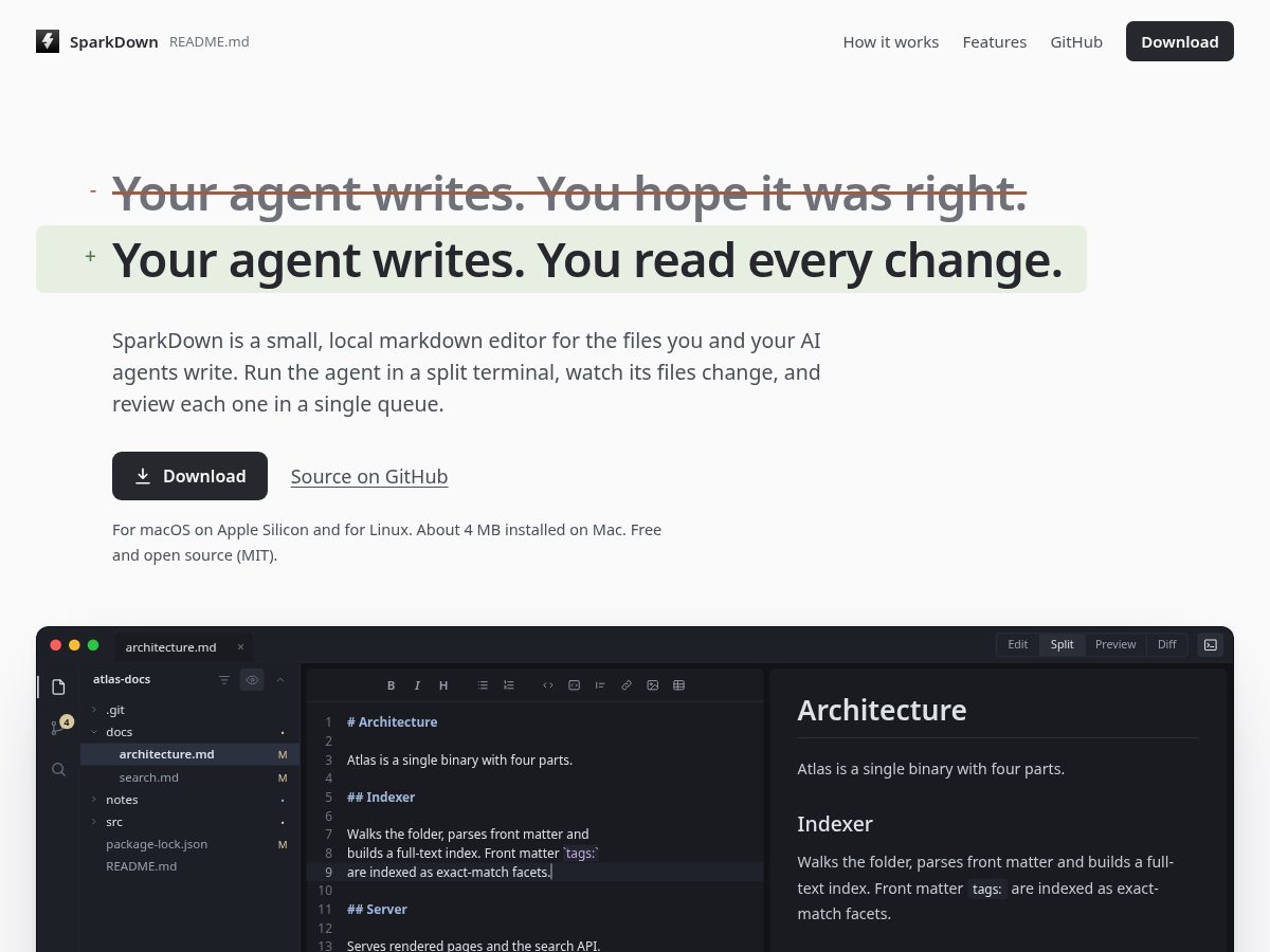 Landing-page snapshot of sparkdown.dev