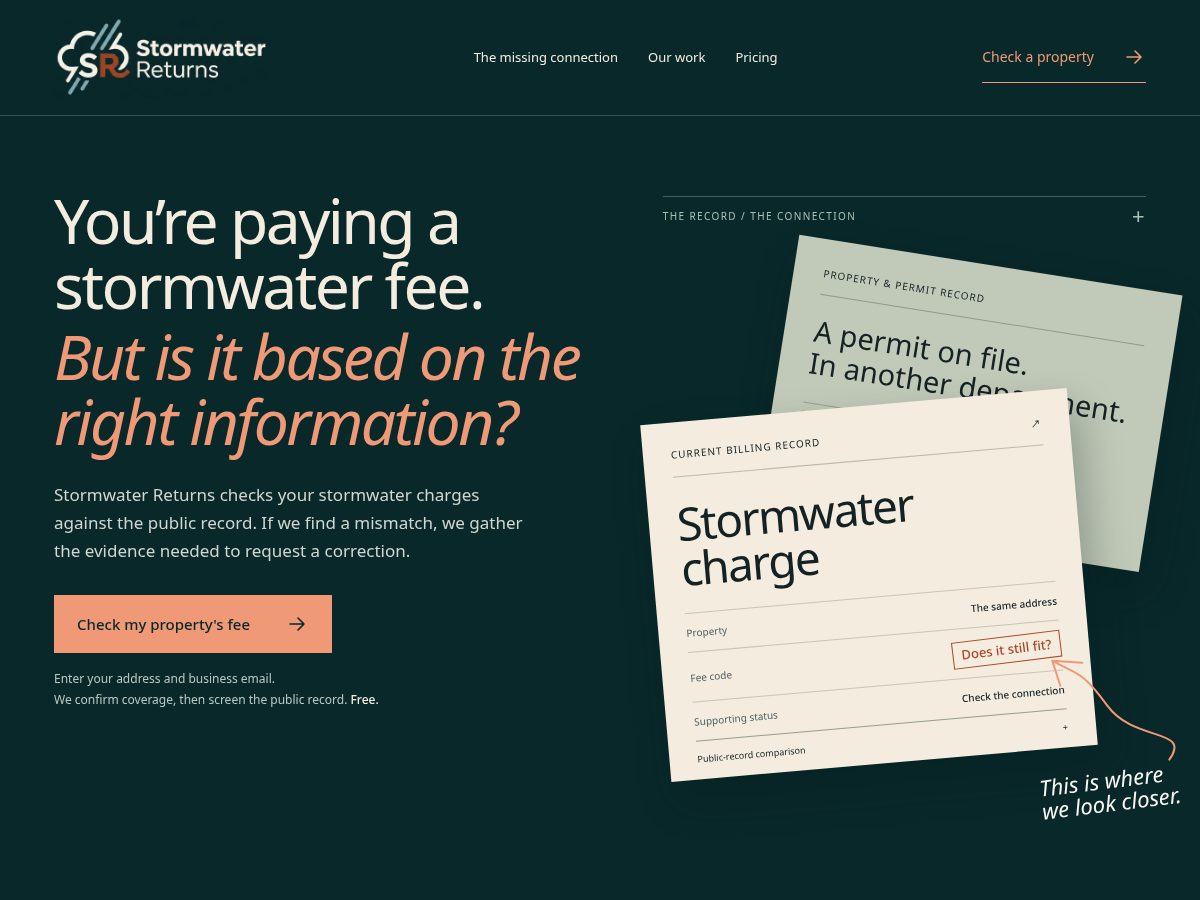 Landing-page snapshot of stormwaterreturn.com