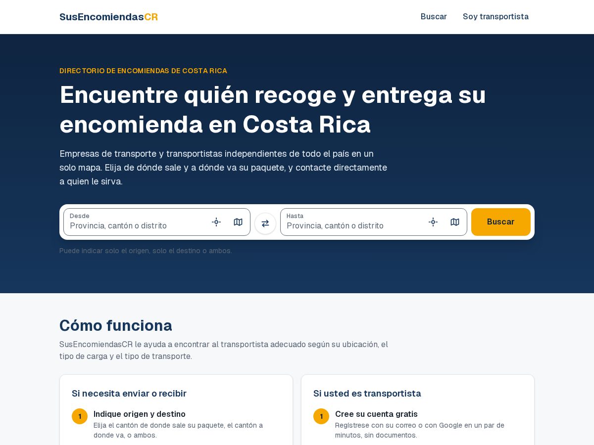 Landing-page snapshot of susencomiendascr.com