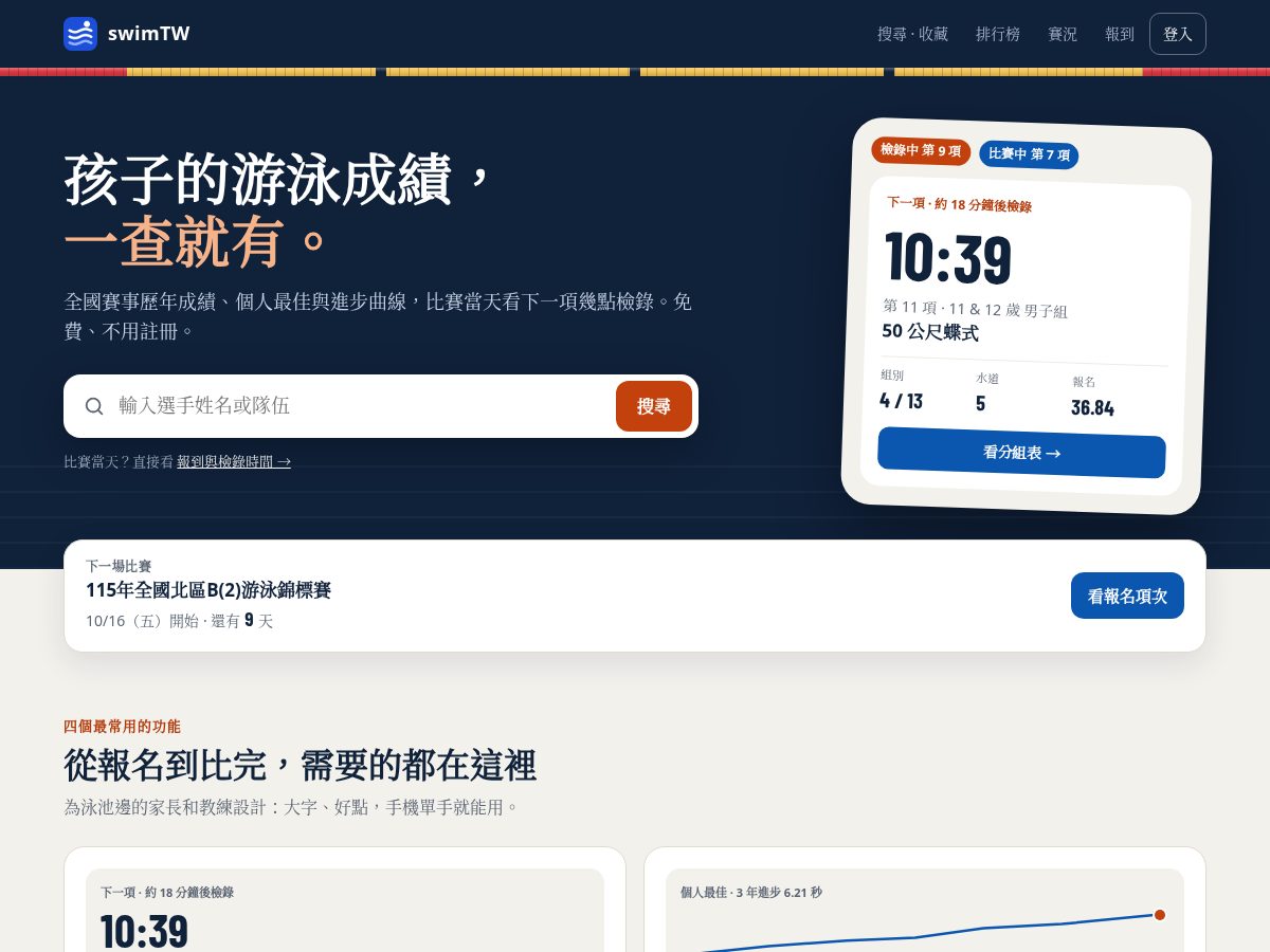 Landing-page snapshot of swimtw.com