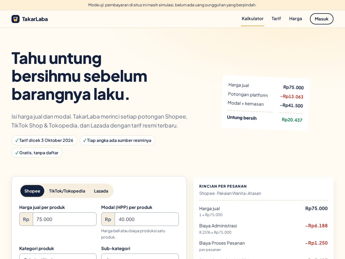 Landing-page snapshot of takarlaba.com