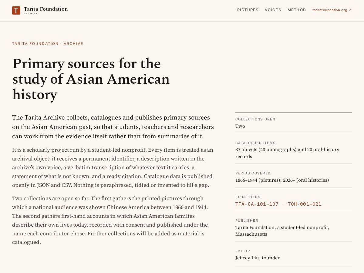 Landing-page snapshot of taritaarchive.org