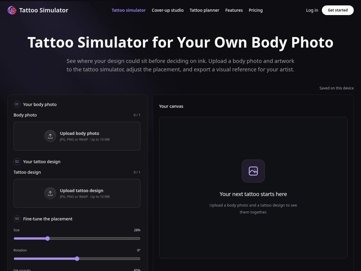 Landing-page snapshot of tattoosimulator.org