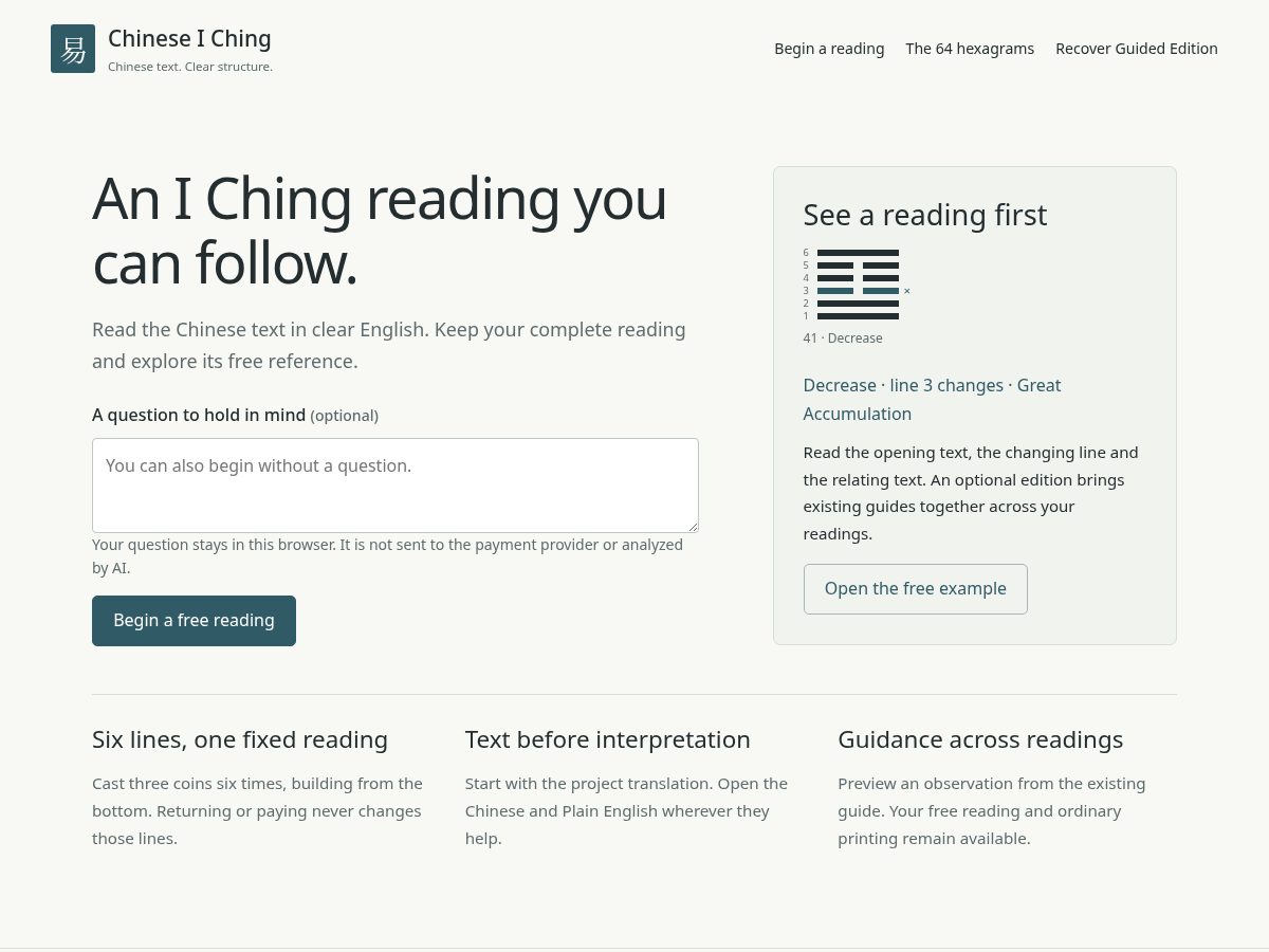 Landing-page snapshot of thechineseiching.com