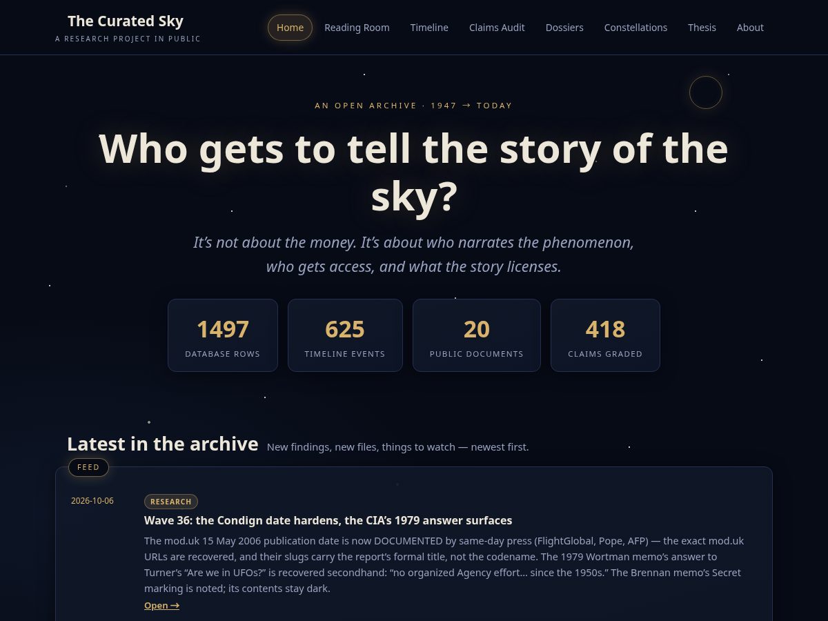 Landing-page snapshot of thecuratedsky.org