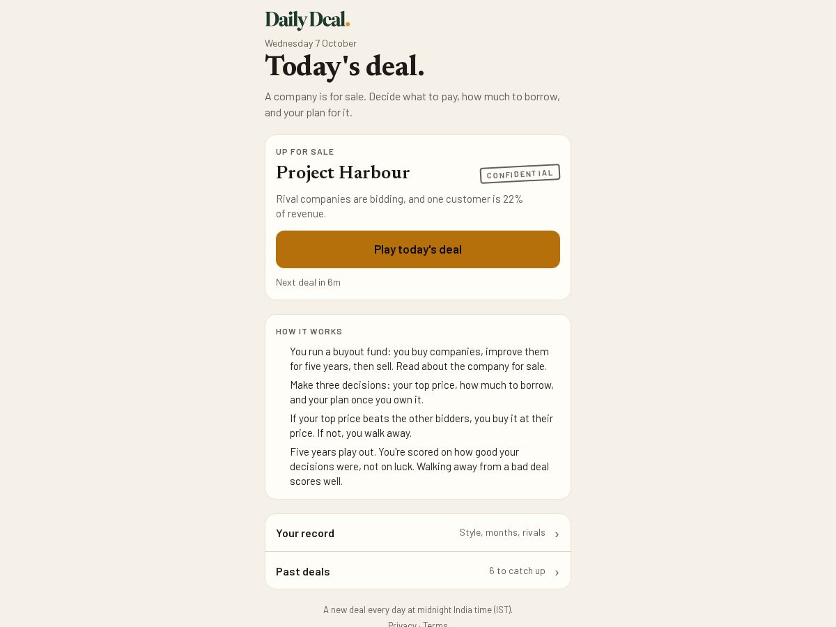 Landing-page snapshot of thedailydealgame.com