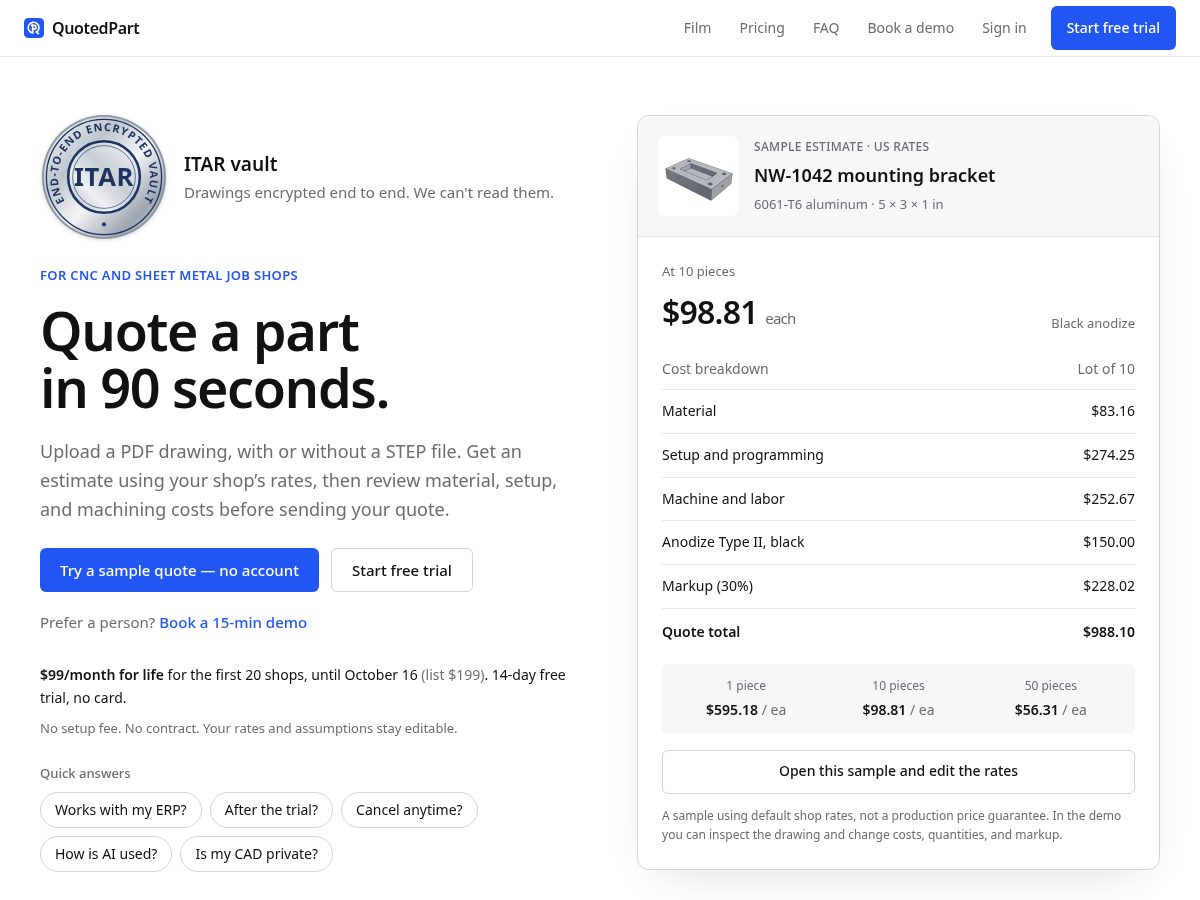 Landing-page snapshot of thequotedpart.com