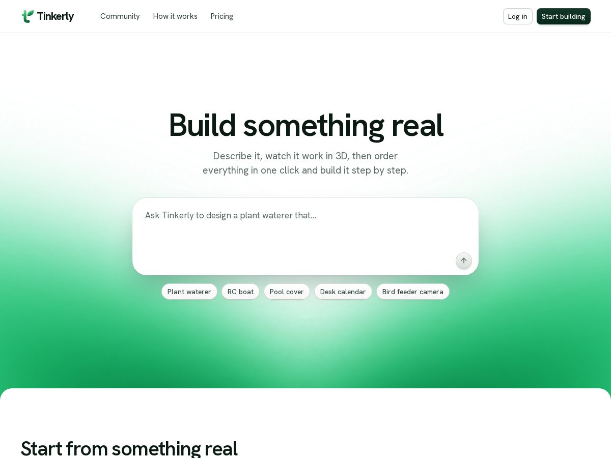 Landing-page snapshot of tinkerly.dev