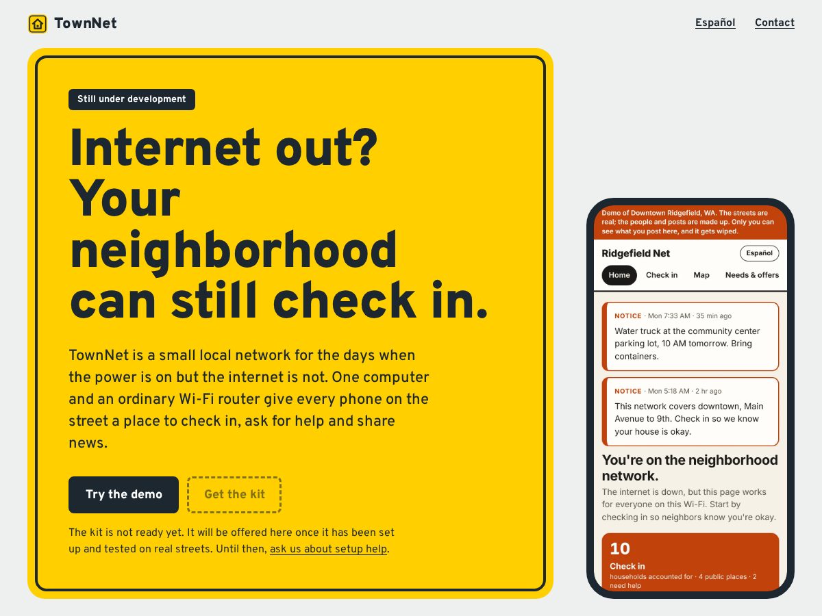 Landing-page snapshot of townnethub.com