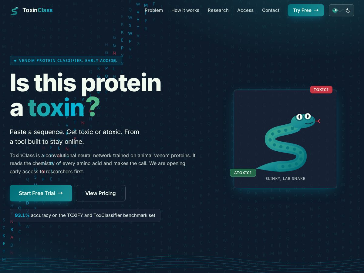 Landing-page snapshot of toxinclass.com