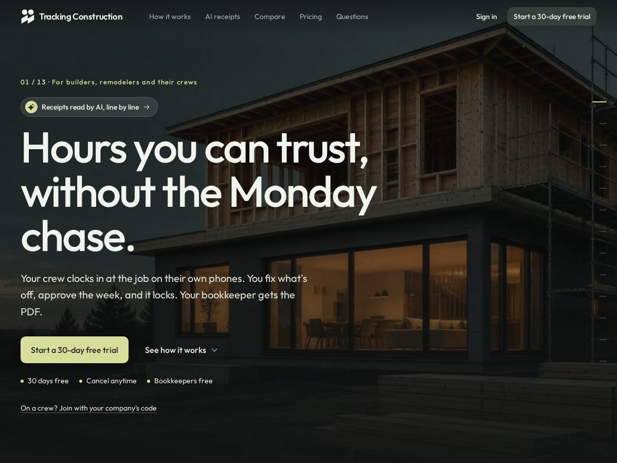 Landing-page snapshot of trackingconstruction.com