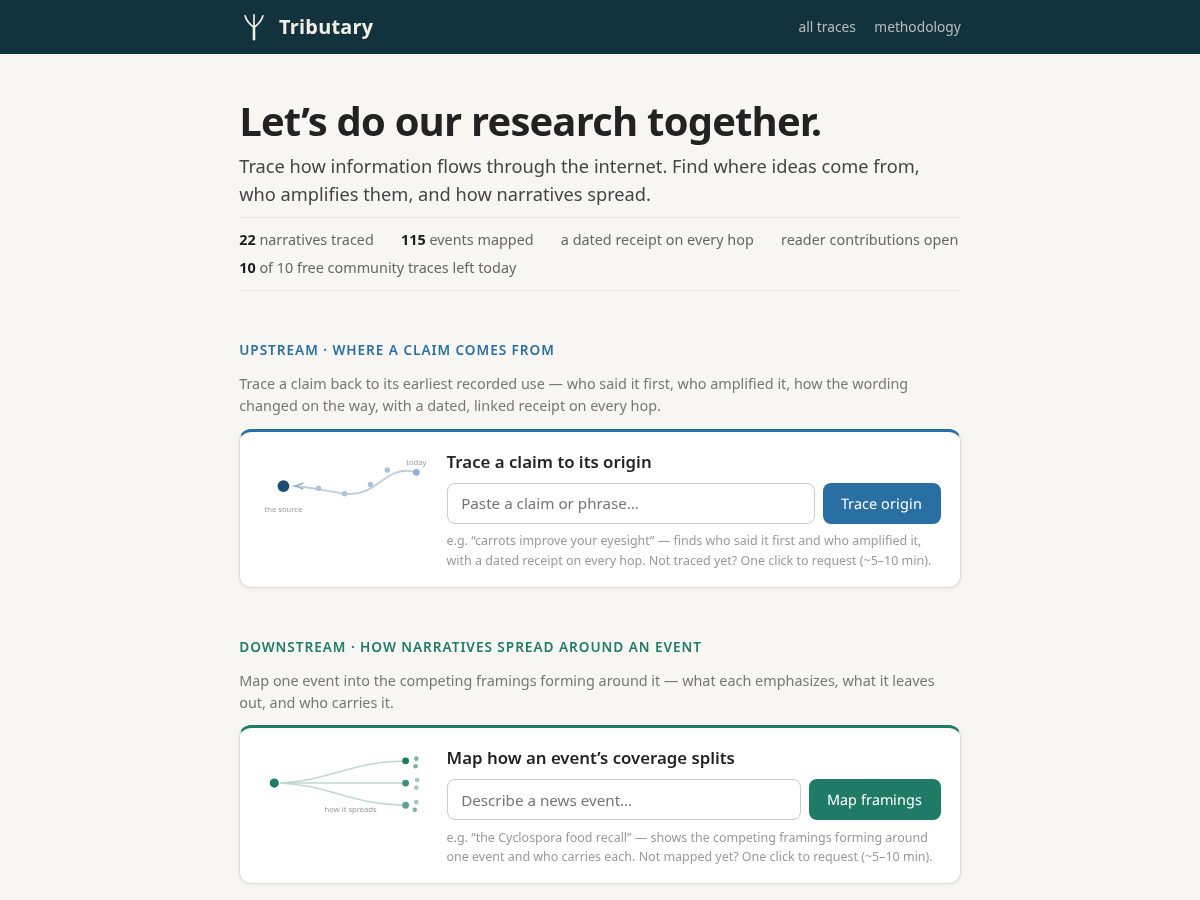 Landing-page snapshot of tributary.tools