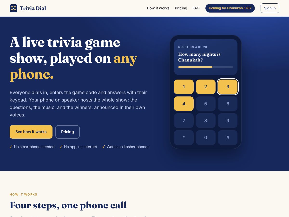 Landing-page snapshot of triviadial.com