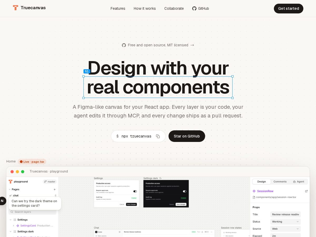 Landing-page snapshot of truecanvas.dev