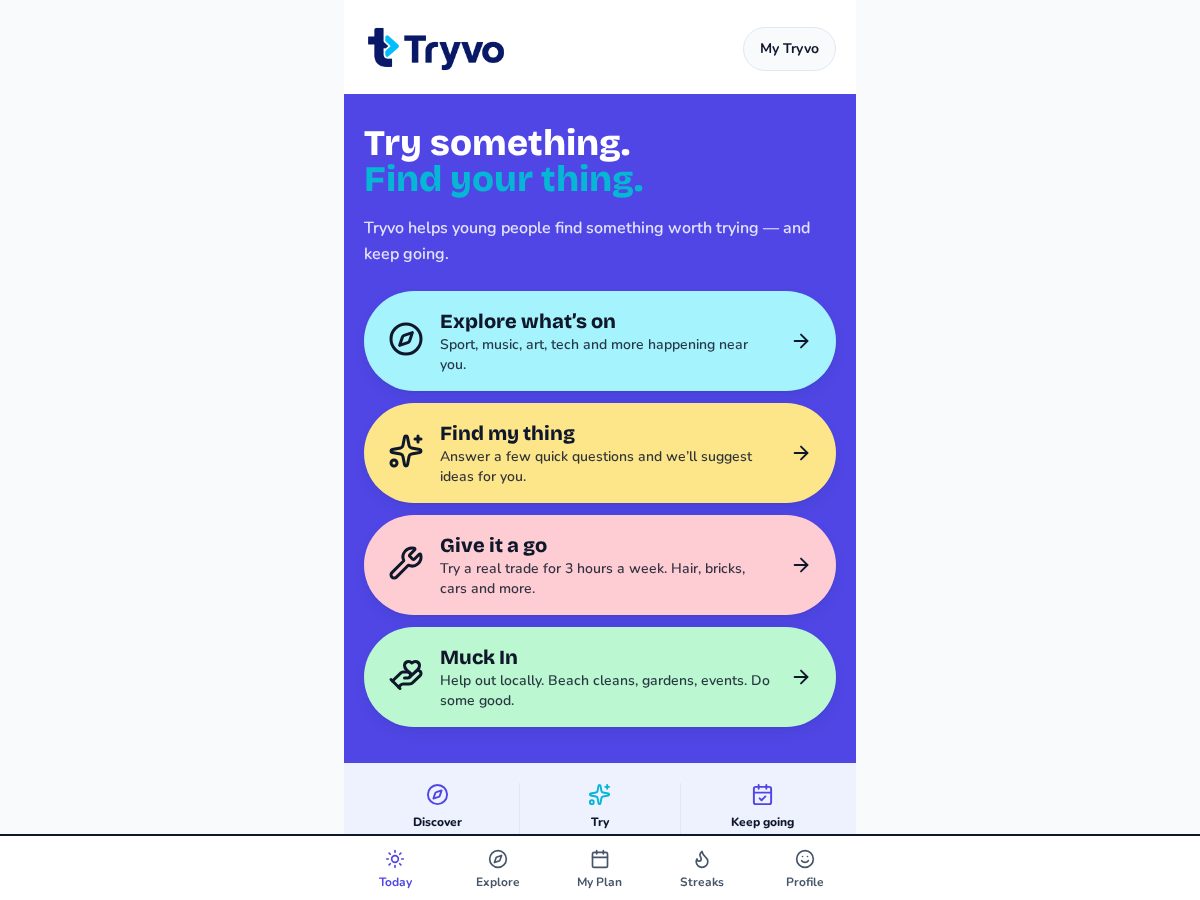 Landing-page snapshot of tryvo.org