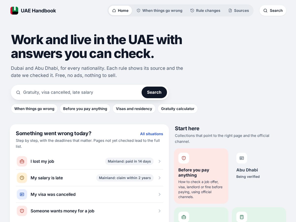 Landing-page snapshot of uaehandbook.org