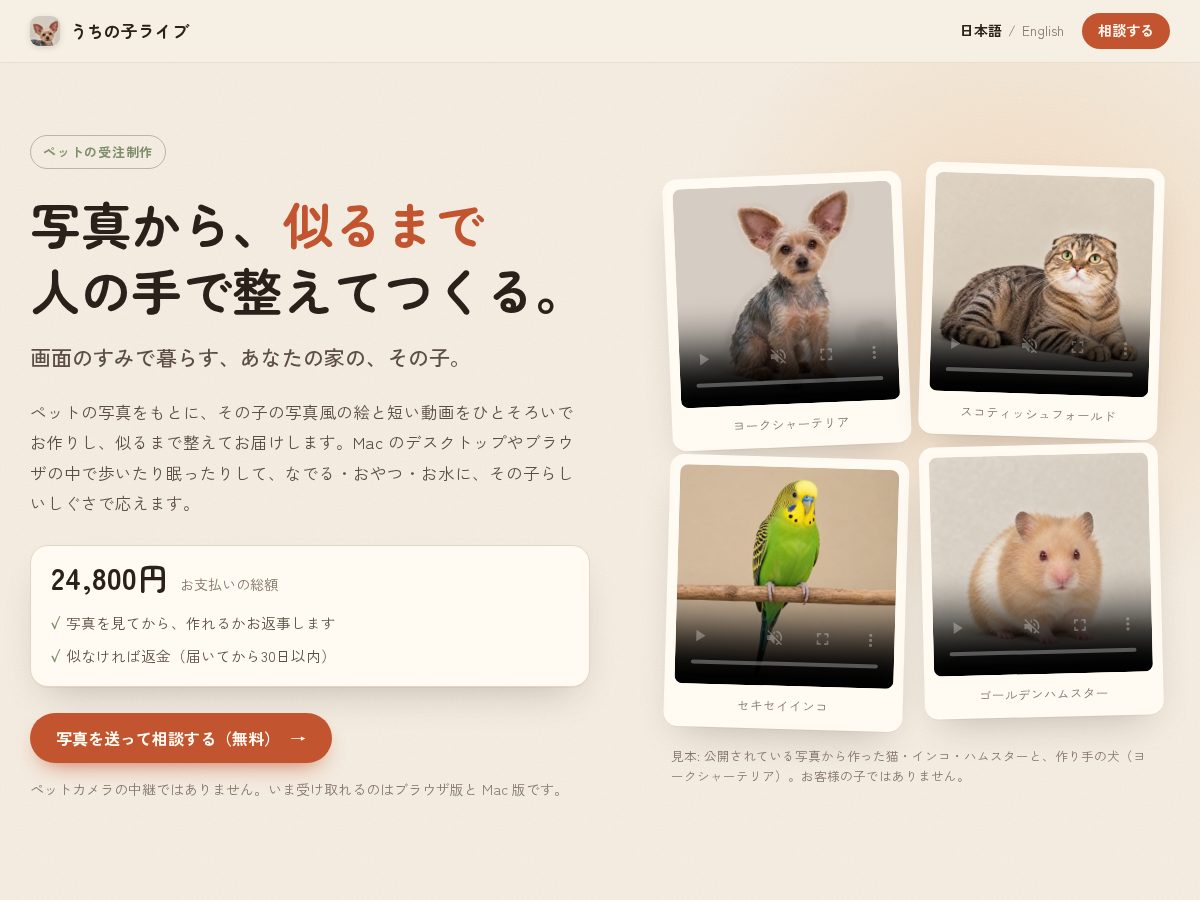 Landing-page snapshot of uchinoko.live
