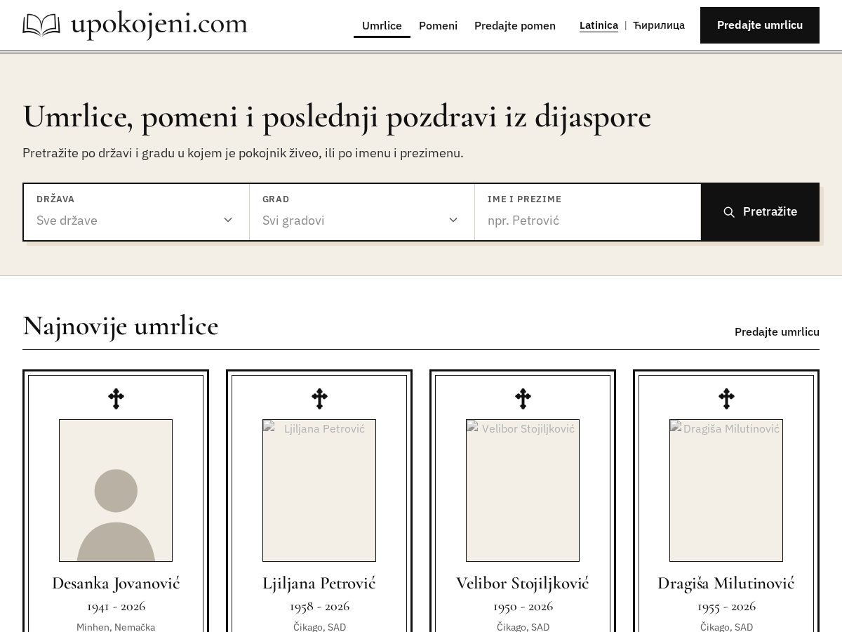 Landing-page snapshot of upokojeni.com