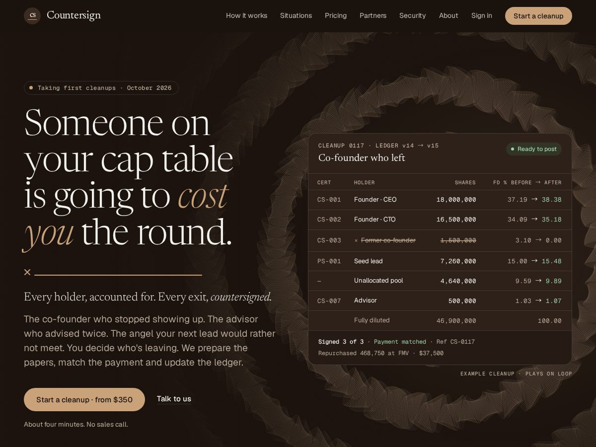 Landing-page snapshot of usecountersign.com