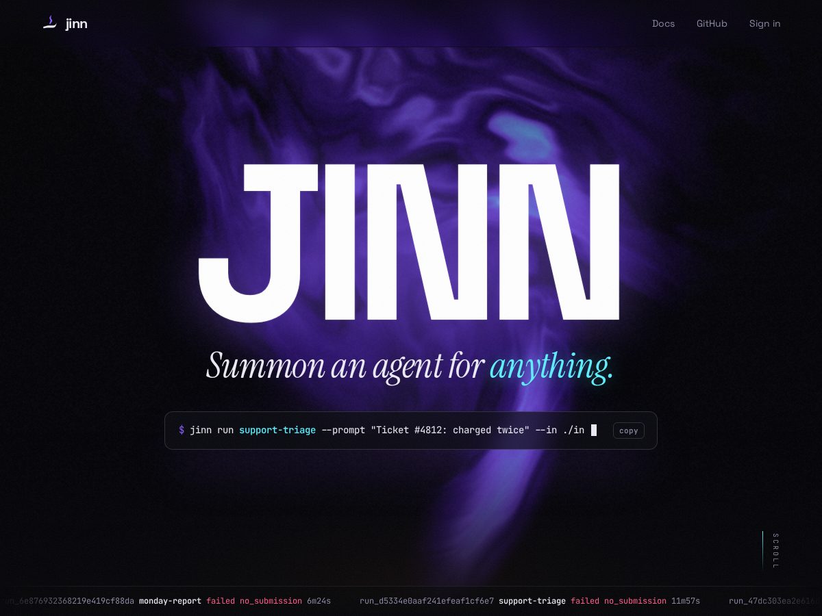 Landing-page snapshot of usejinn.com