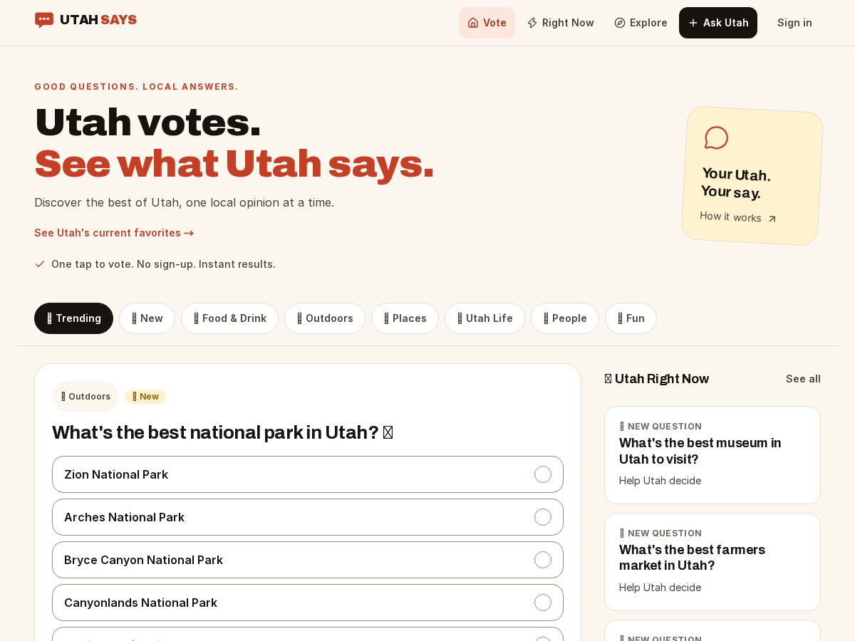 Landing-page snapshot of utahsays.com