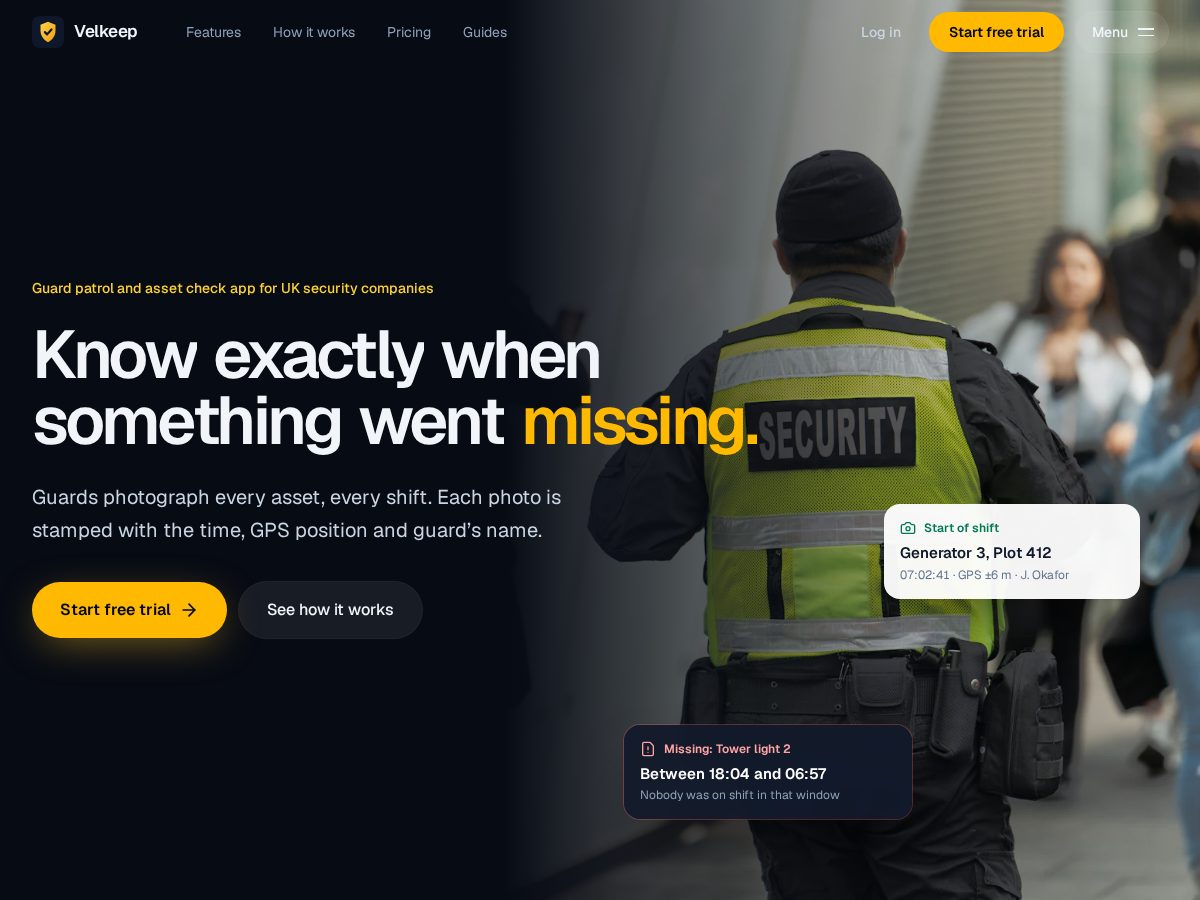 Landing-page snapshot of velkeep.com