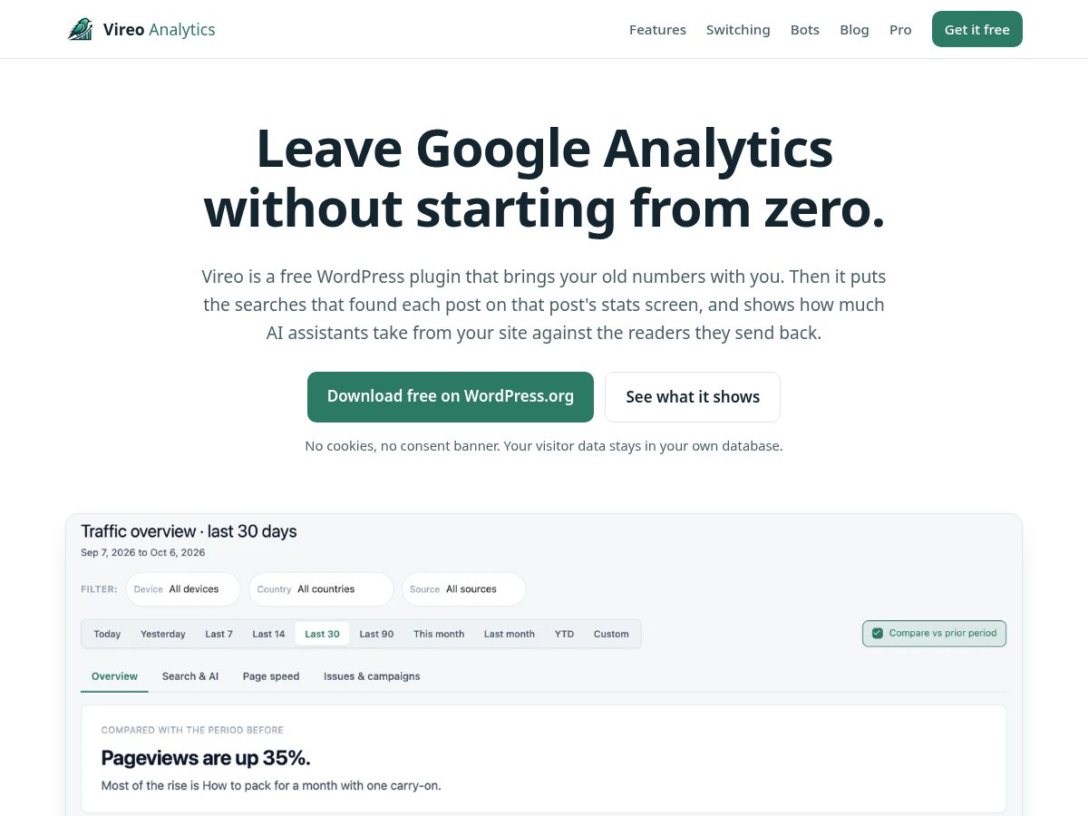 Landing-page snapshot of vireowp.com