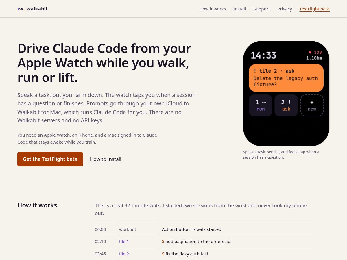 Landing-page snapshot of walkabit.dev