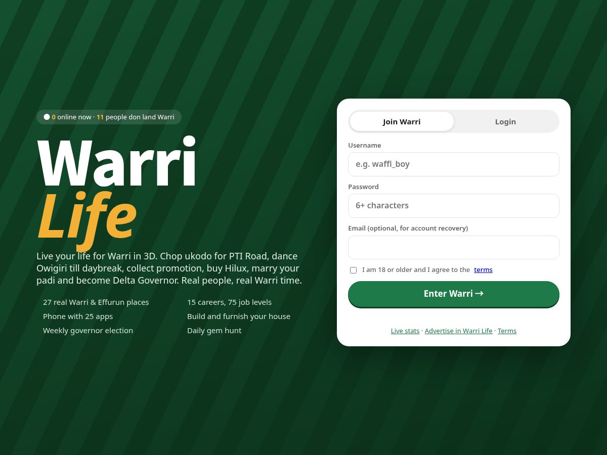 Landing-page snapshot of warrilife.fun