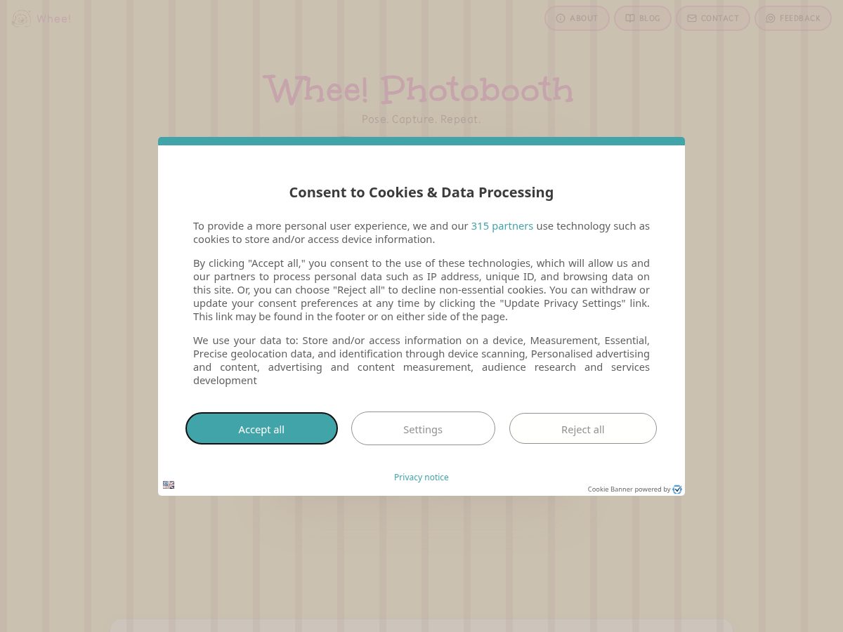 Landing-page snapshot of wheephotobooth.com