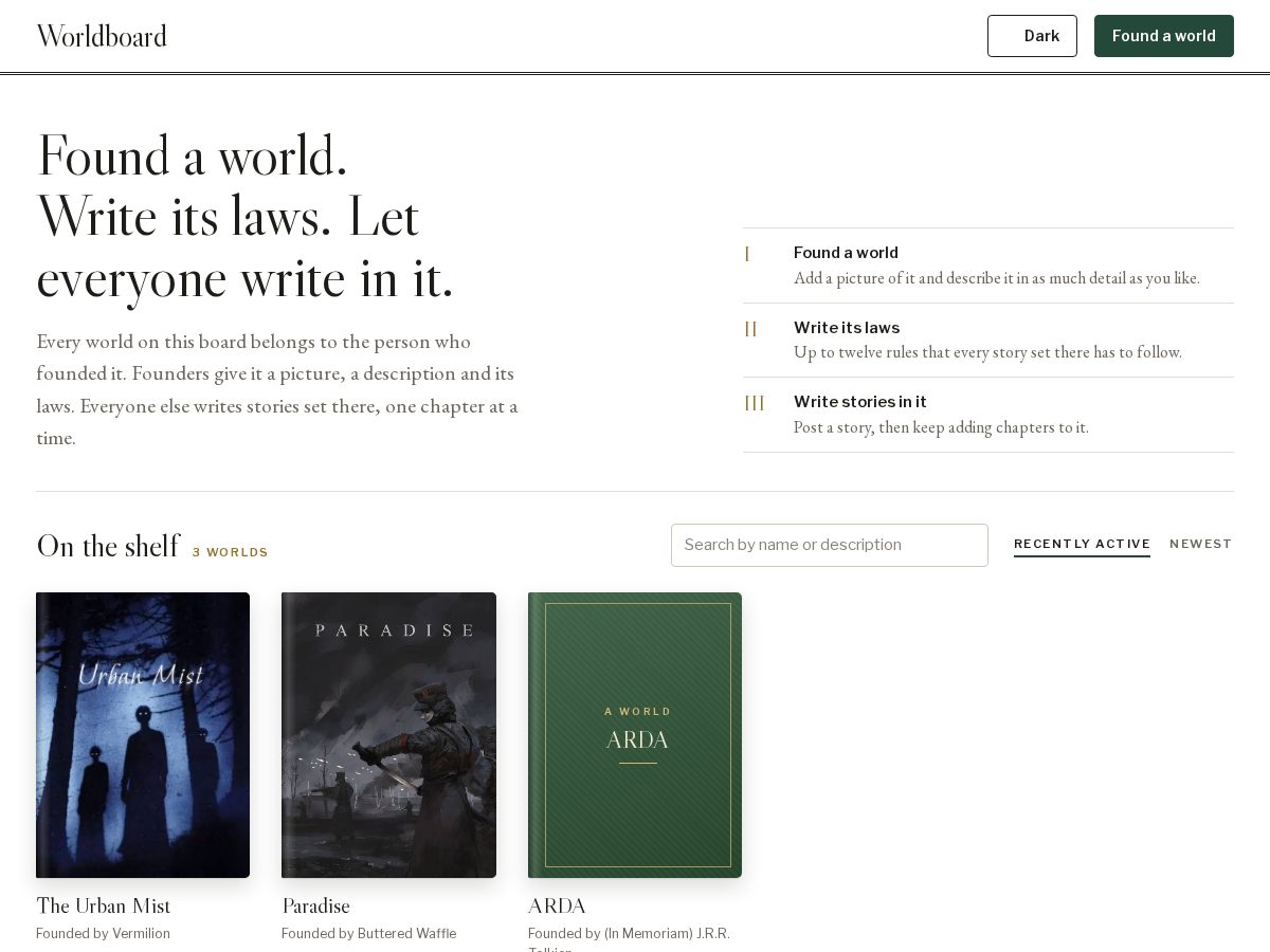 Landing-page snapshot of worldboard.live