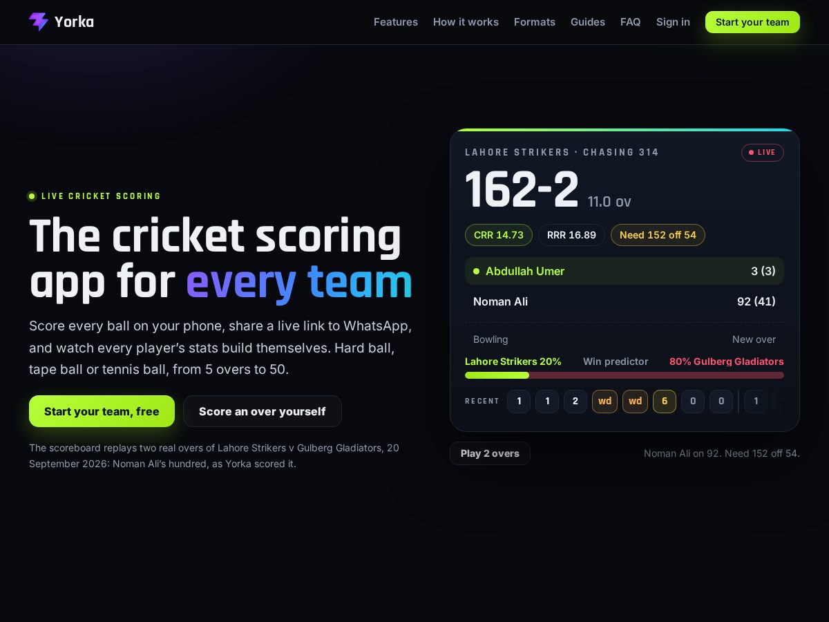 Landing-page snapshot of yorkascore.com