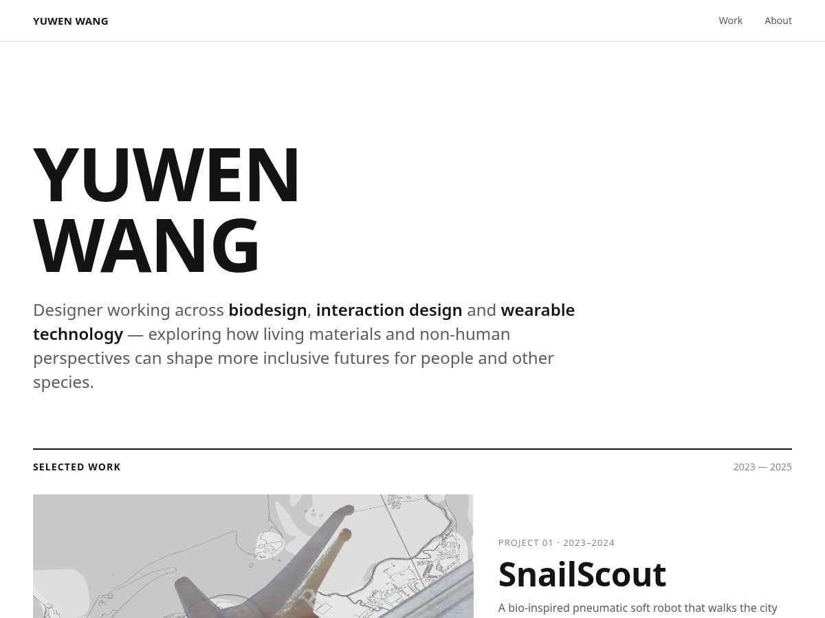Landing-page snapshot of yuwen-wang.com