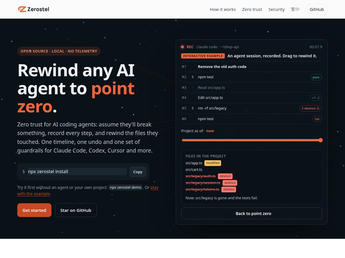 Landing-page snapshot of zerostel.com