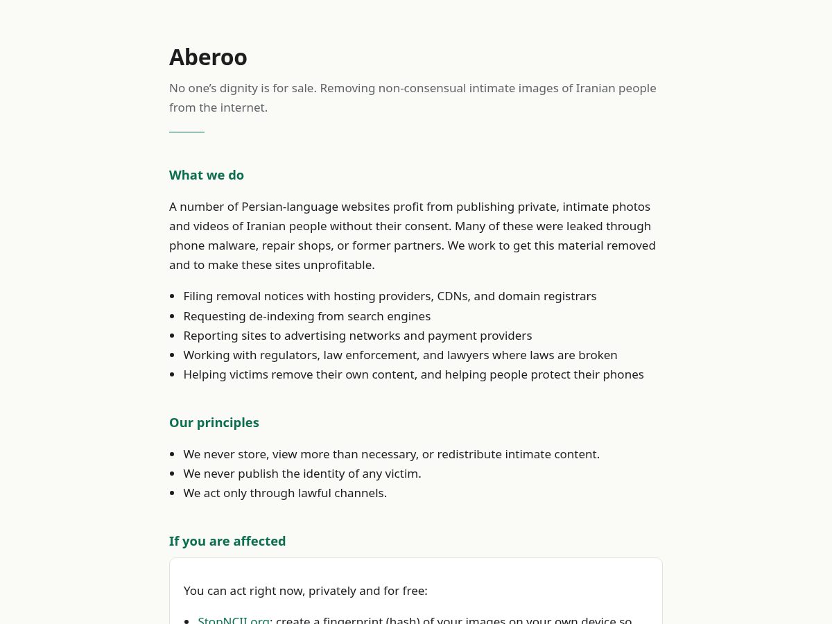 Landing-page snapshot of aberoo.org