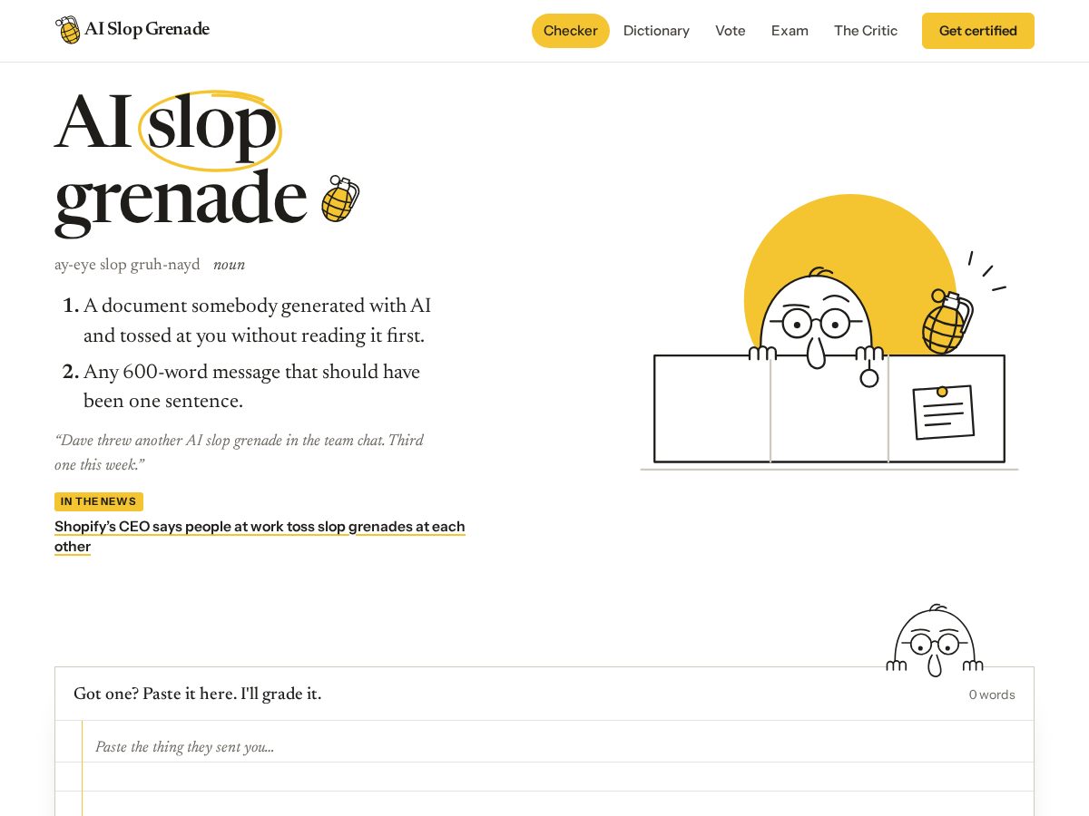 Landing-page snapshot of aislopgrenade.com