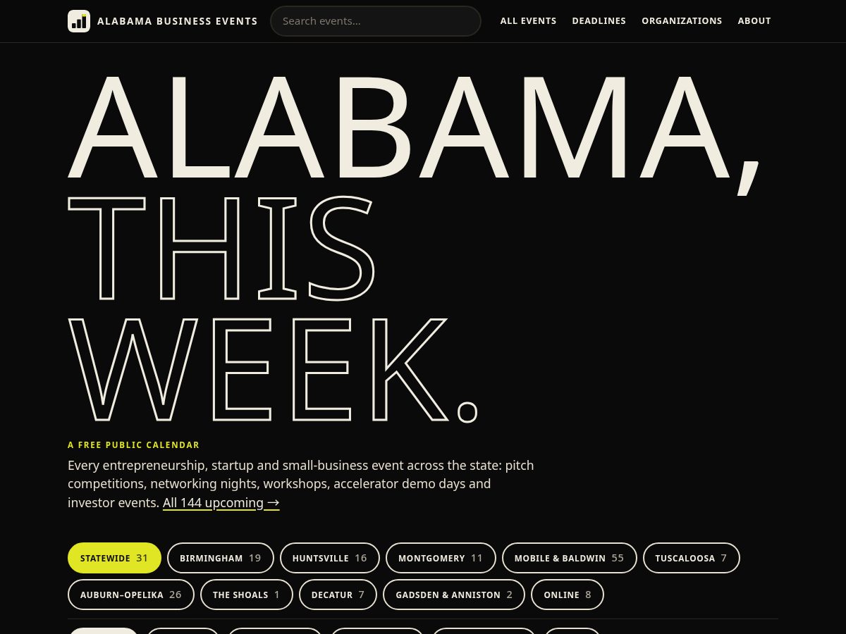 Landing-page snapshot of alabamabusinessevents.com