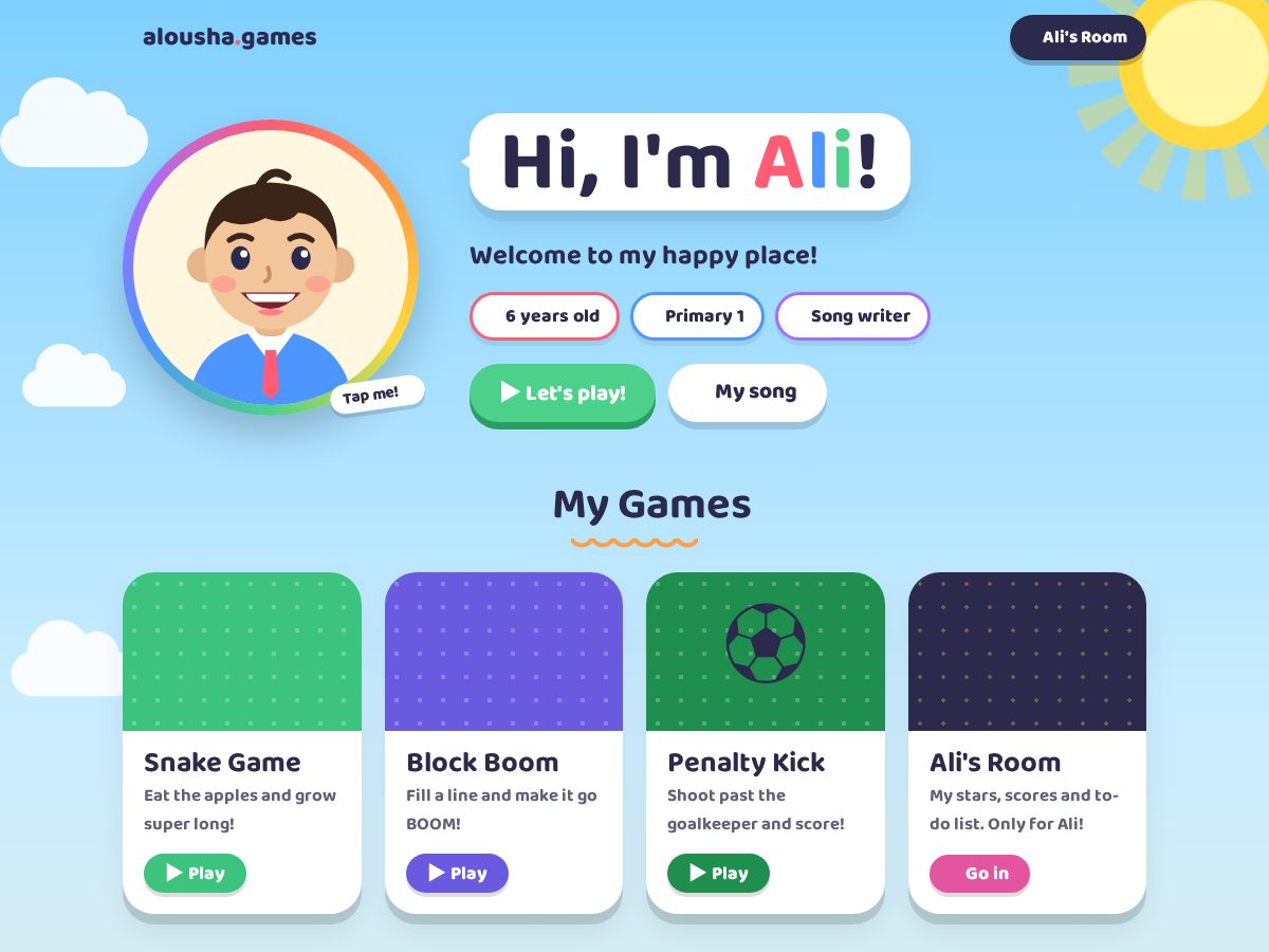 Landing-page snapshot of alousha.games