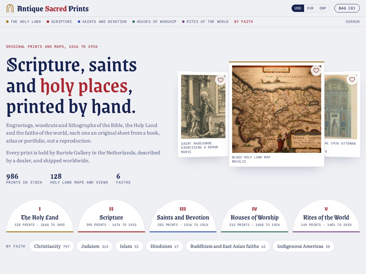 Landing-page snapshot of antiquesacredprints.com