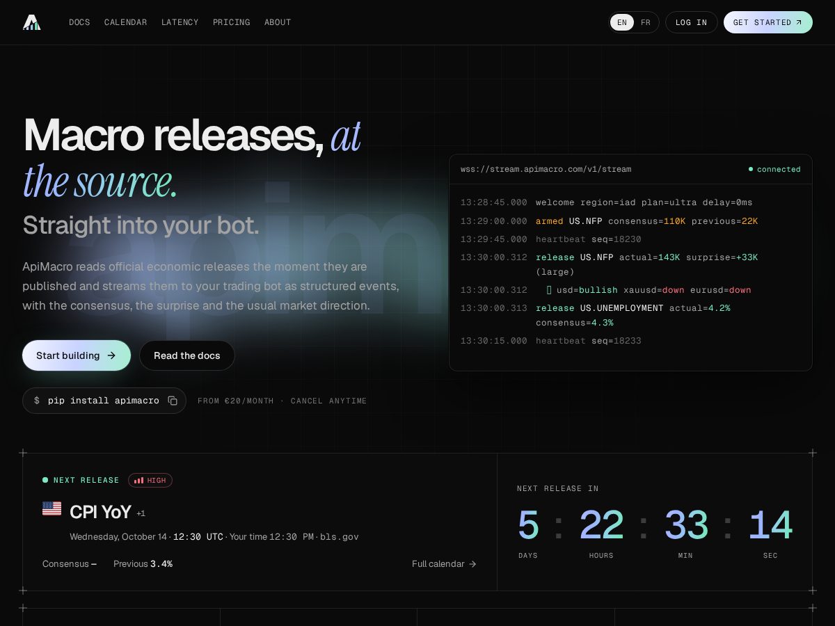 Landing-page snapshot of apimacro.com