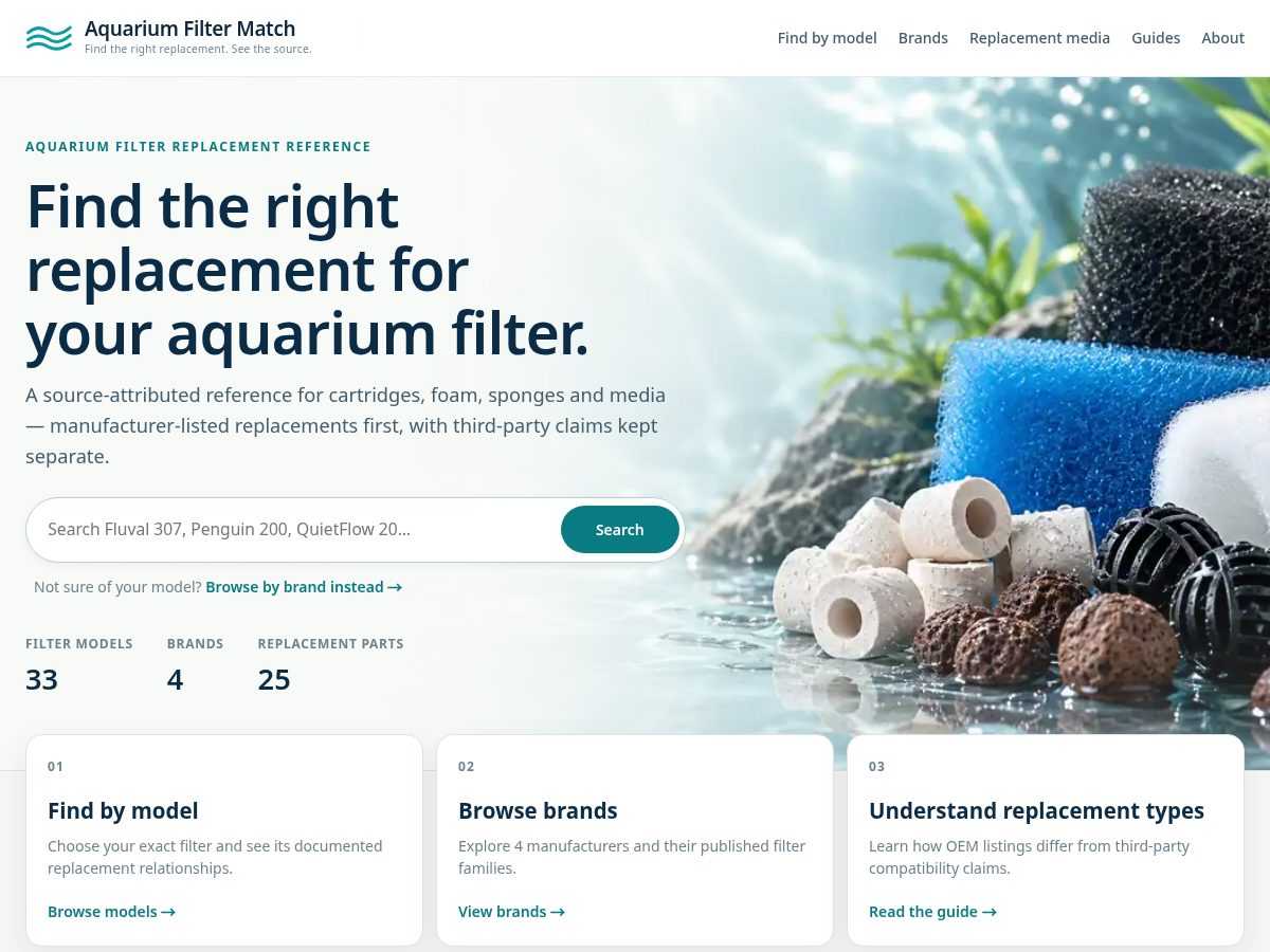 Landing-page snapshot of aquariumfiltermatch.com