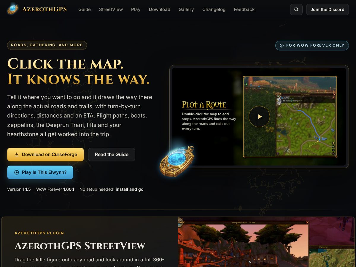 Landing-page snapshot of azerothgps.com